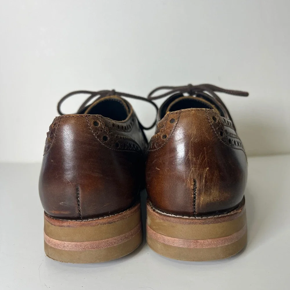 Paul Smith Mens 9 Dark Brown Leather Wingtip Brogue Oxford Shoes Burnished Dress